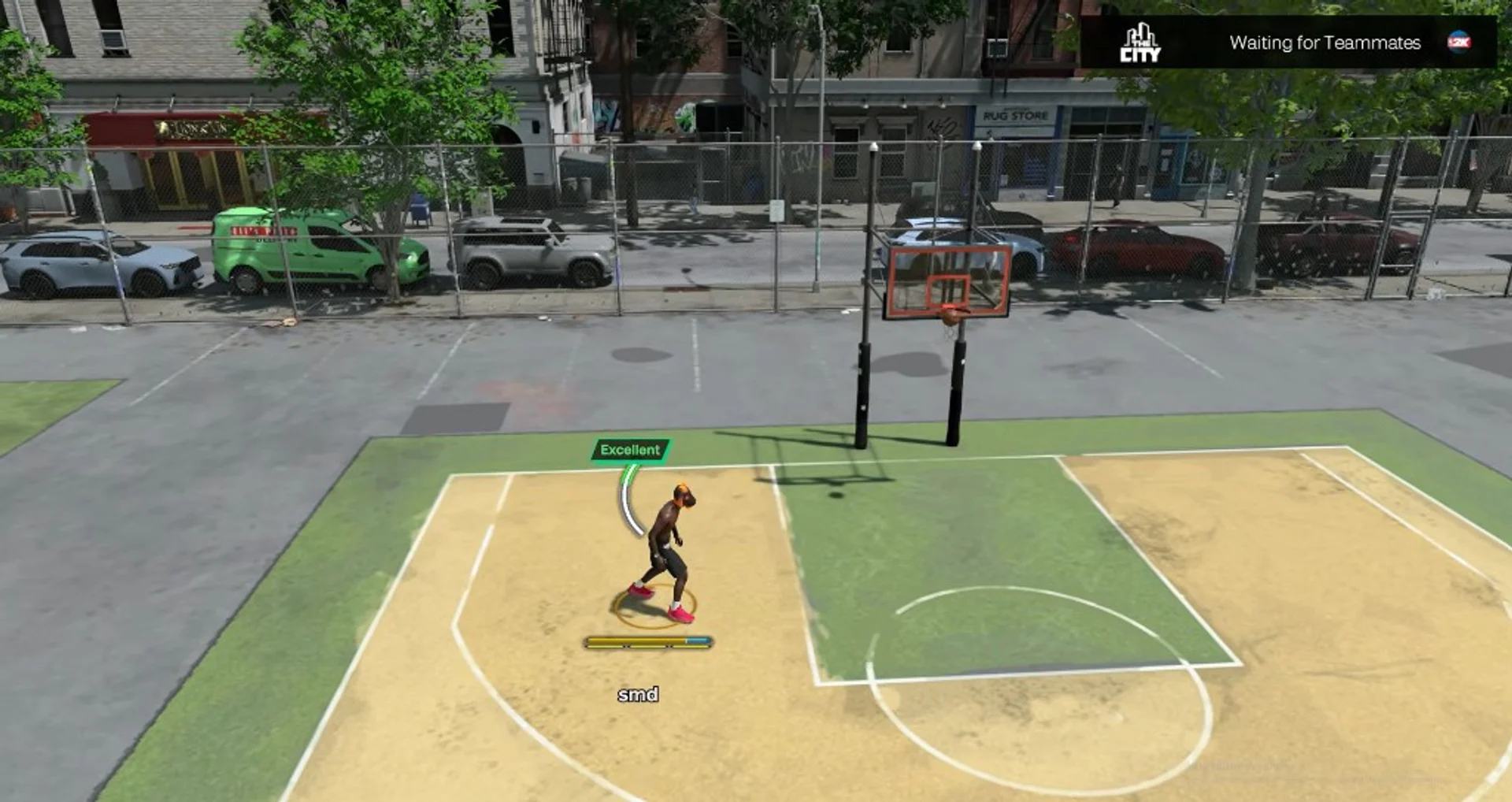 NBA 2K27 The City outdoor court with shot timing feedback on screen