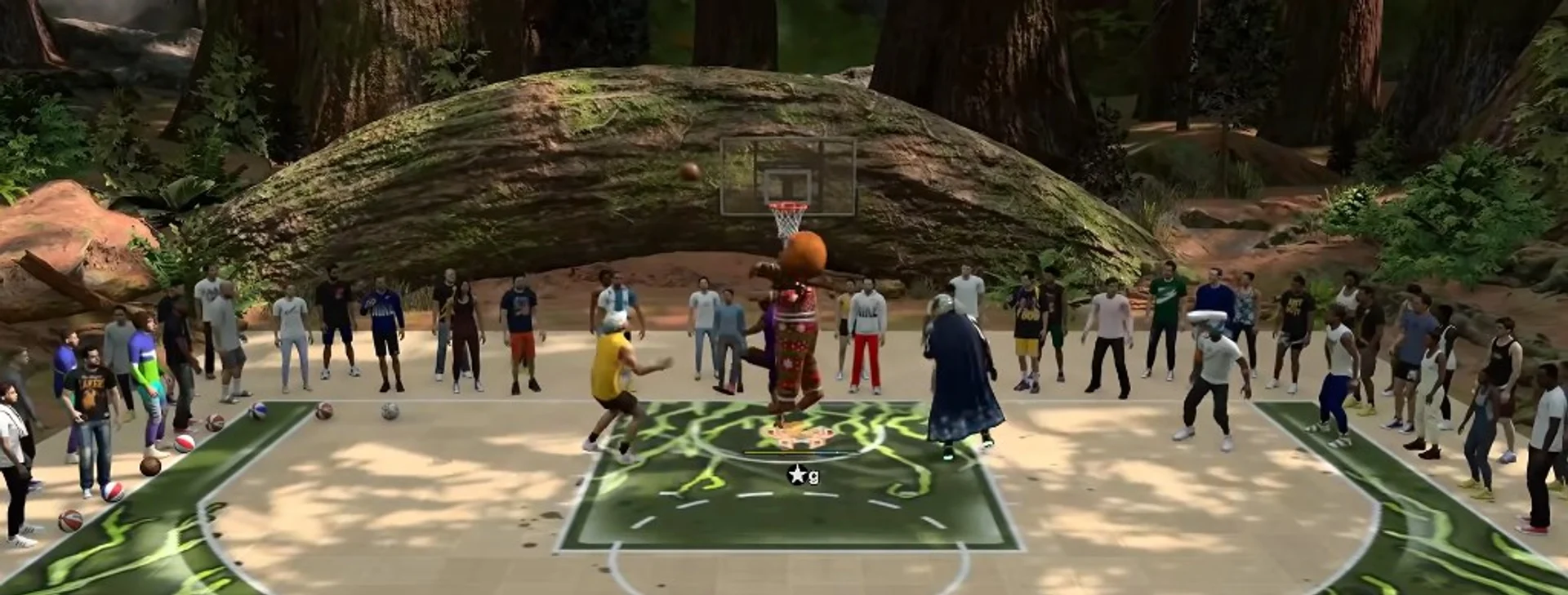 NBA 2K27 park court during a dunk attempt